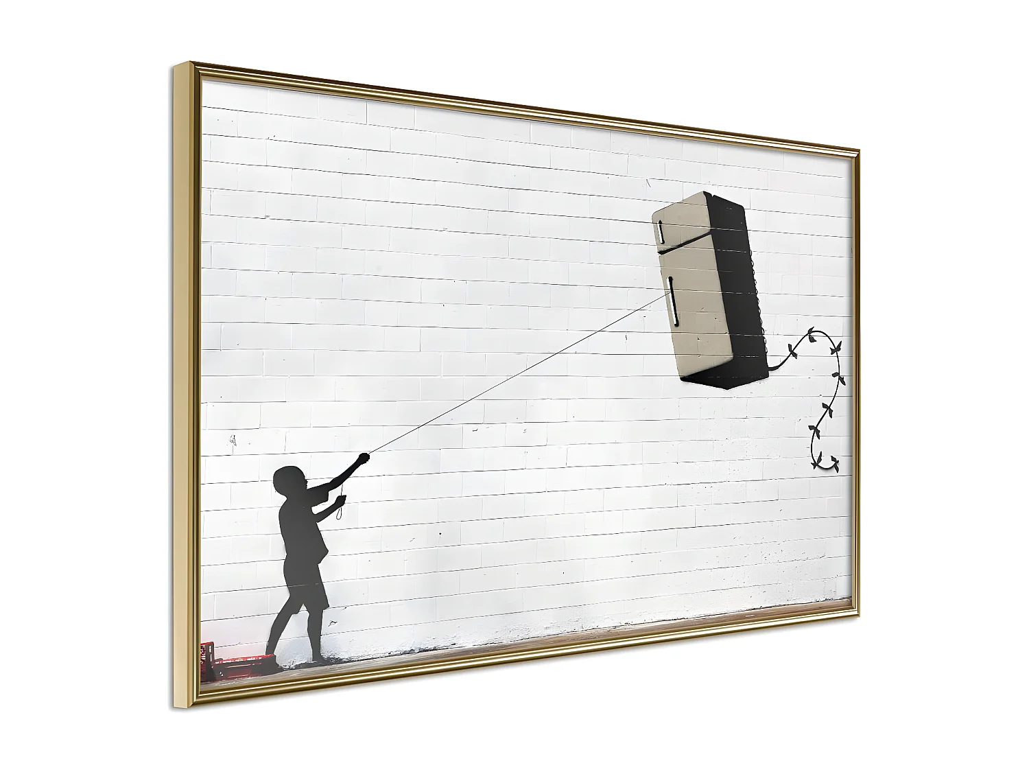Affiche Murale Encadrée "Banksy Fridge Kite" 45 x 30 cm Or