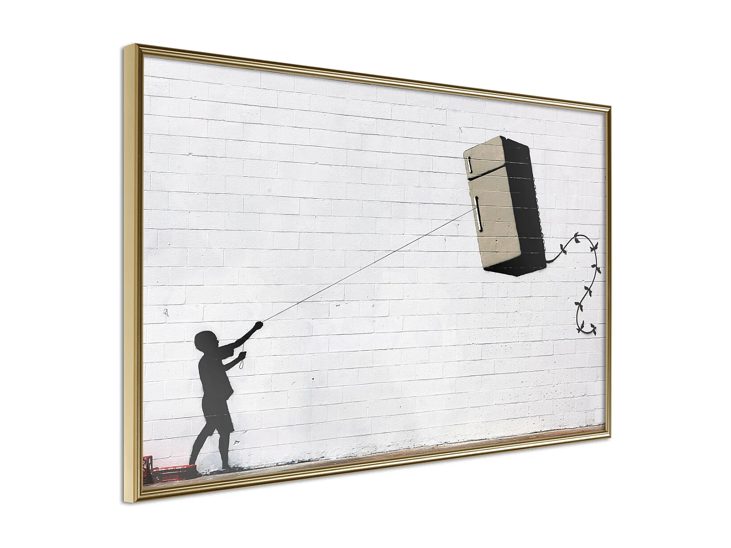 Affiche Murale Encadrée "Banksy Fridge Kite" 45 x 30 cm Or