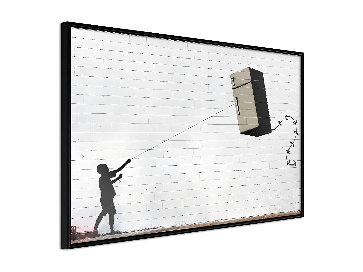 Affiche Murale Encadrée "Banksy Fridge Kite" 90 x 60 cm Noir