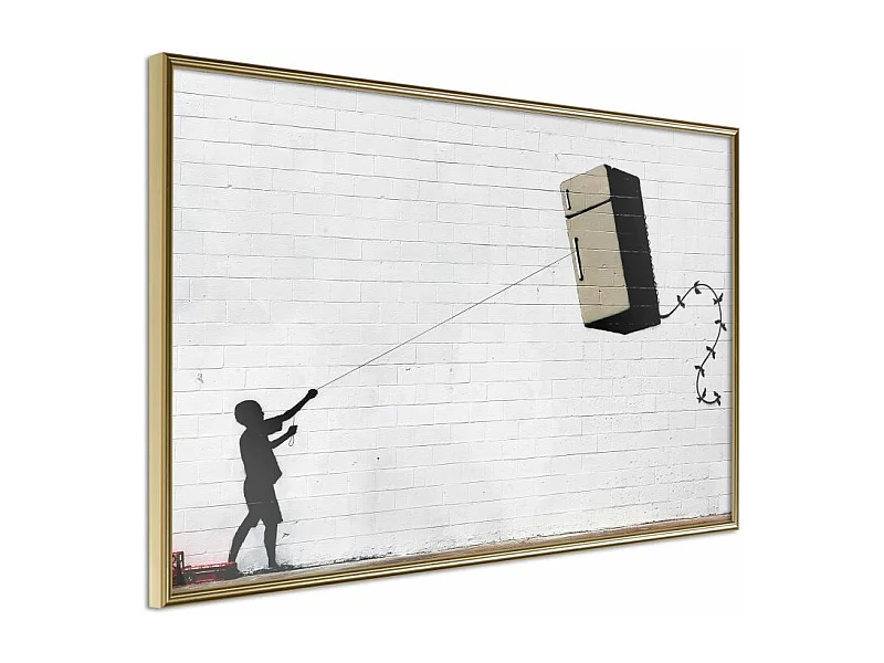 Affiche Murale Encadrée "Banksy Fridge Kite" 30 x 20 cm Or