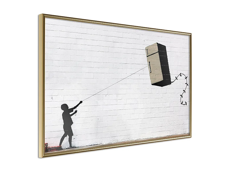 Affiche Murale Encadrée "Banksy Fridge Kite" 30 x 20 cm Or