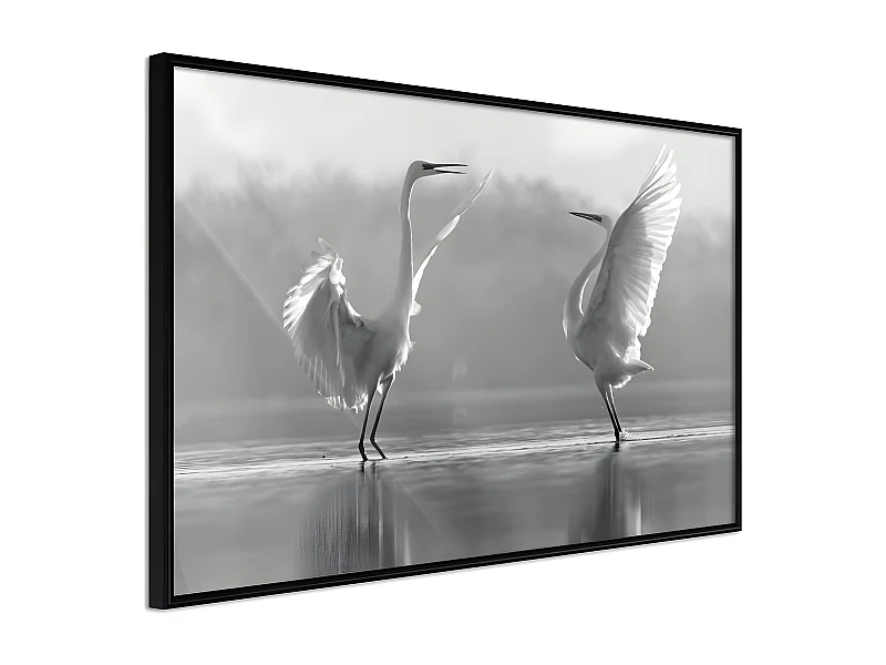Affiche Murale Encadrée "Black and White Herons" 90 x 60 cm Noir