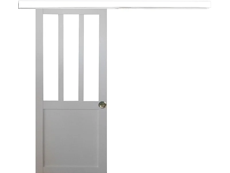 Porte Coulissante Atelier Blanc H204 X L73 + Rail Alu Et  Coquilles Gd Menuiseries