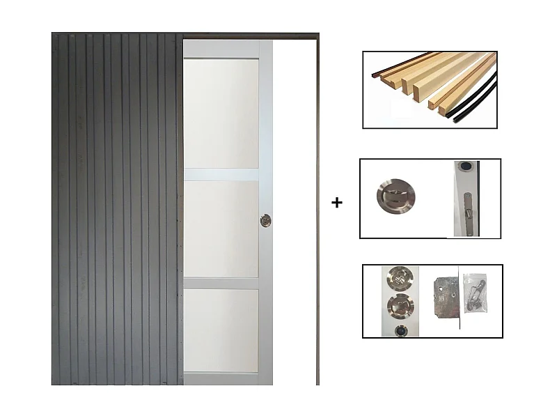 Porte Coulissante Greyria Gris Clair Ral7035 Vitree H204 X L73 + Systeme De Galandage Et Kit De Finition Inclus Gd Menuiseries