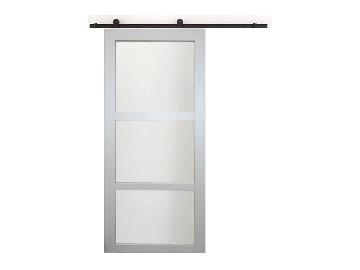 Porte Coulissante Greyria Gris Clair Ral7035 Vitree H204 X L73 + Rail A Roulettes Noir Gd Menuiseries