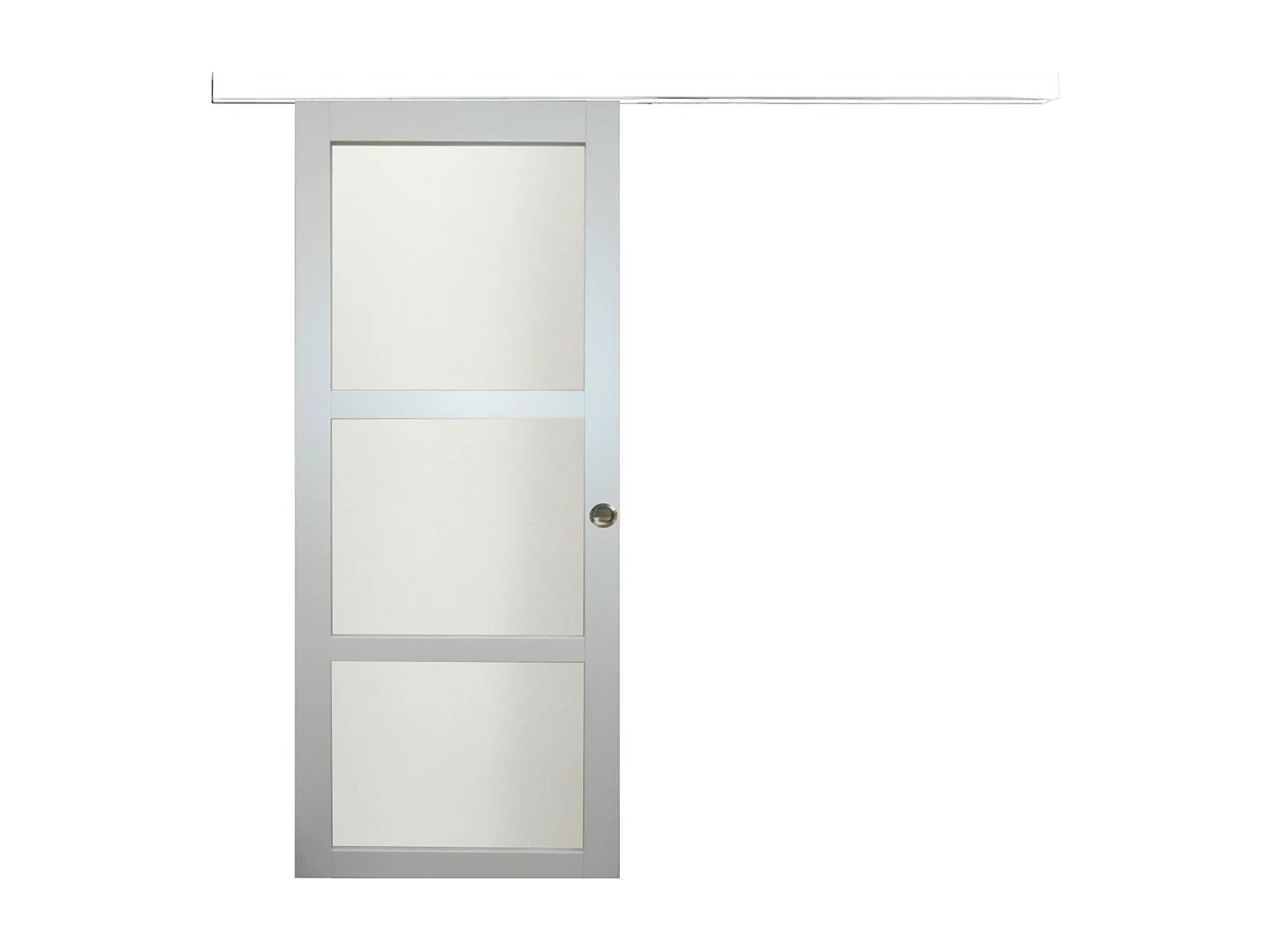 Porte Coulissante Greyria Gris Ral7035 Vitrée H204 X L73, Rail Alu Bandeau Blanc, Coquilles Gd Menuiseries