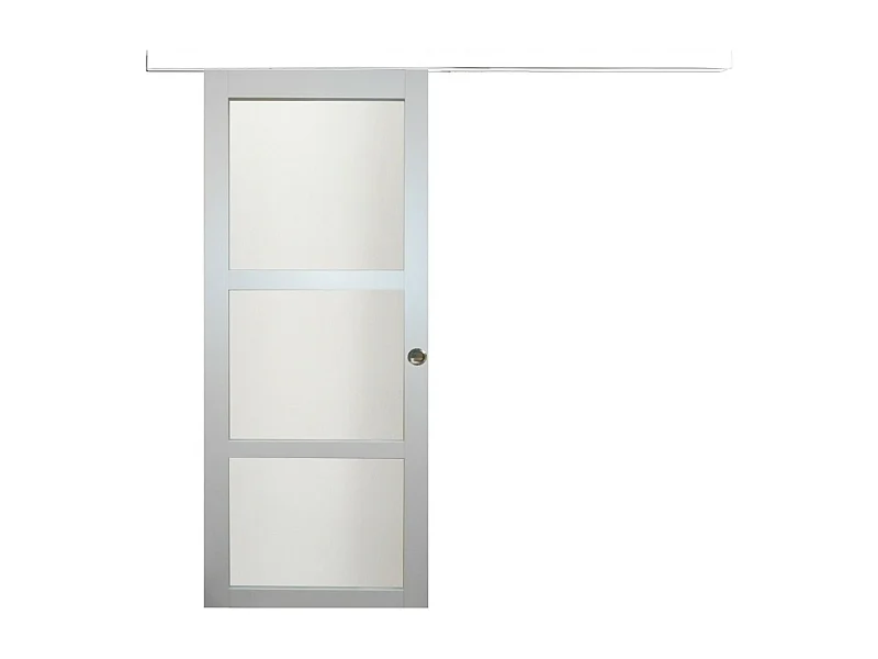 Porte Coulissante Greyria Gris Clair Ral7035 Vitree H204 X L73 + Rail Alu Bandeau Blanc Et Coquilles Gd Menuiseries