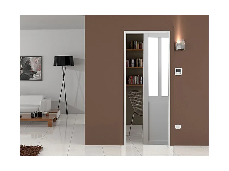 Porte Coulissant Atelier Blanc H204 X L83 + Systeme De Galandage Et Kit De Finition Inclus Gd Menuiseries