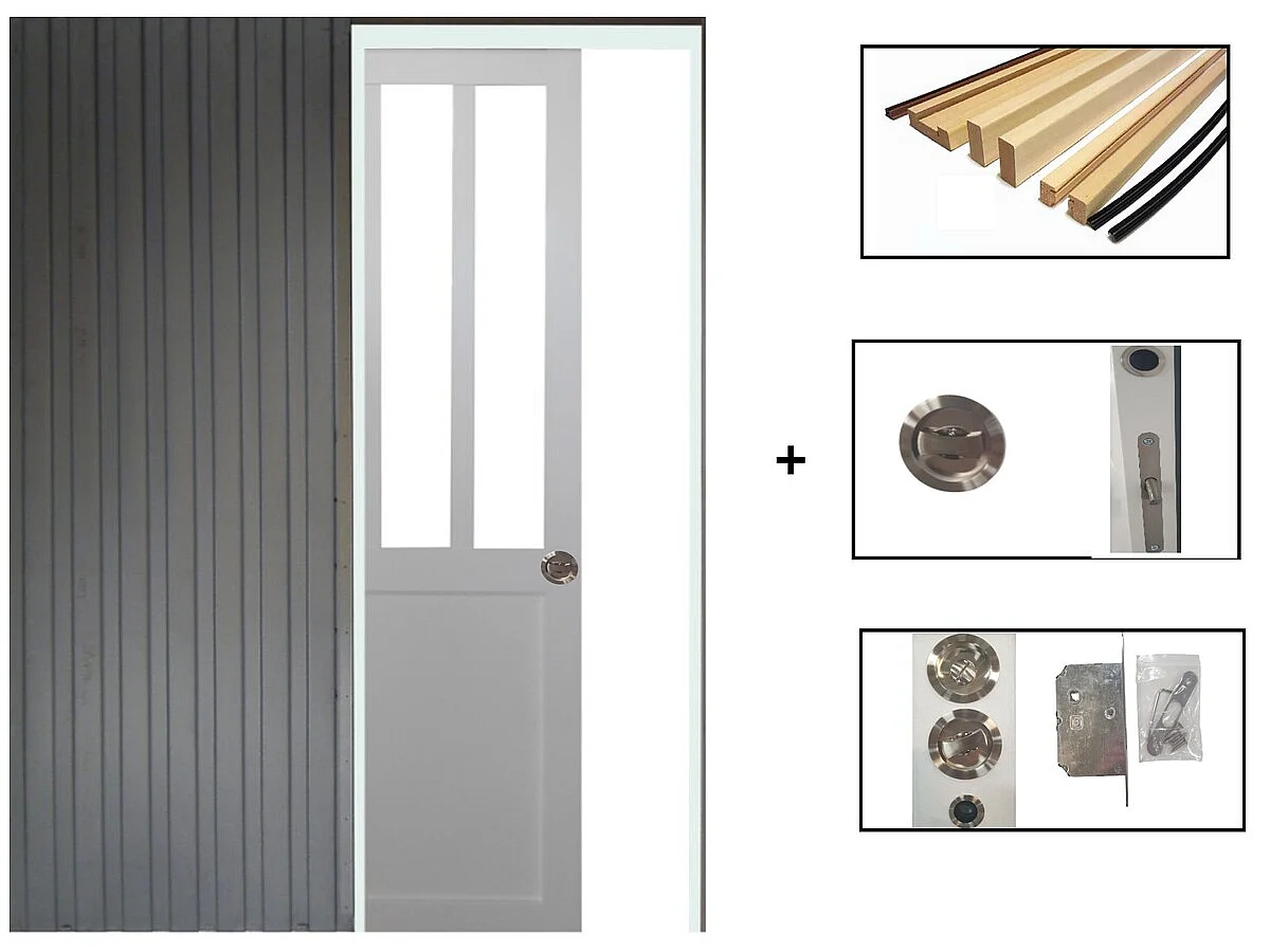 Porta scorrevole da officina bianca H204 x L83 cm, incasso, kit di finitura Gd Menuseries senza maniglia