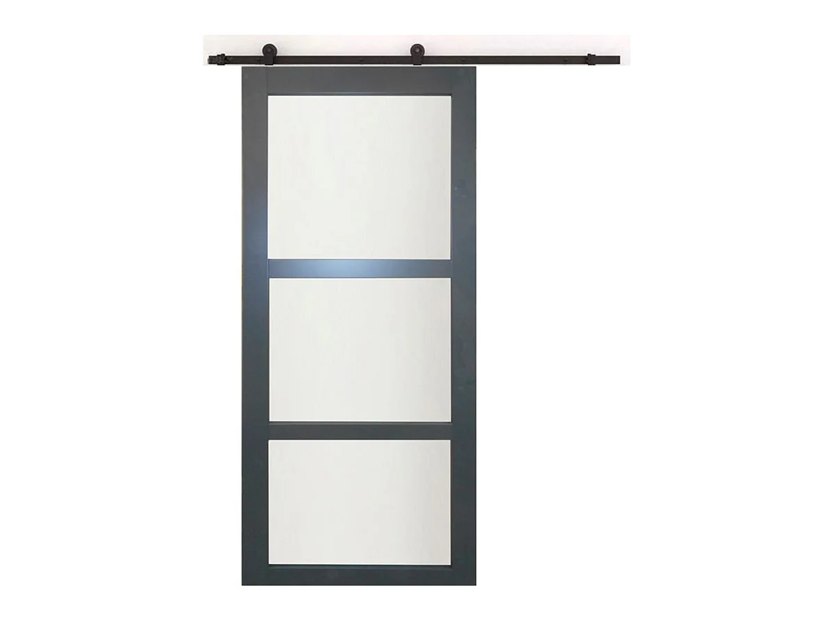 Porte Coulissante Blakeria Ral7016 Vitree H204 X L73 + Rail A Roulettes Noir Gd Menuiseries