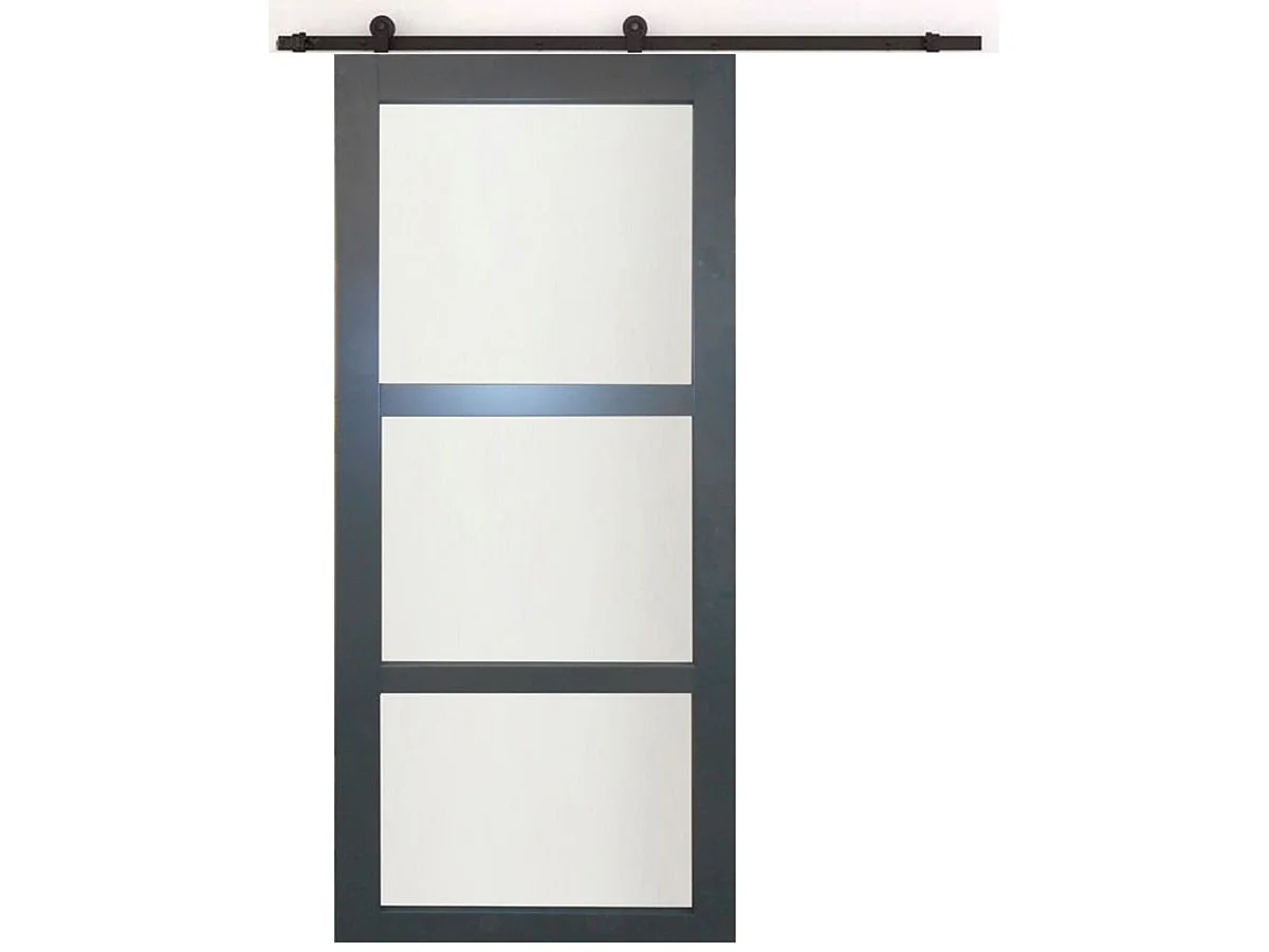 Porte Coulissante Blakeria Gris Anthr Vitrée H204 X L73 Cm, Rail Roulettes Gd Menuiseries