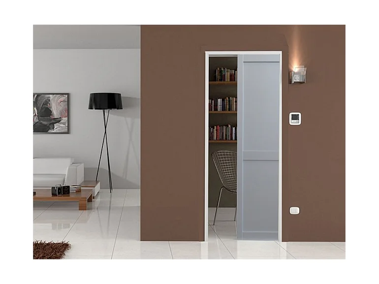 Porte Coulissante Athena Grise 2 Panneaux Largeur 73  + Système À Galandage