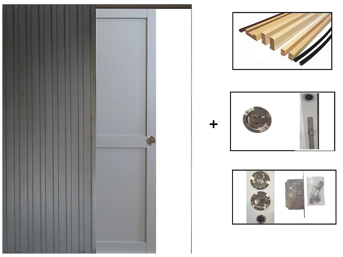 Porta scorrevole Athena Grigio RAL 7035 - 2 pannelli H204 x L73 + sistema a libro e rivestimento in dotazione senza maniglia