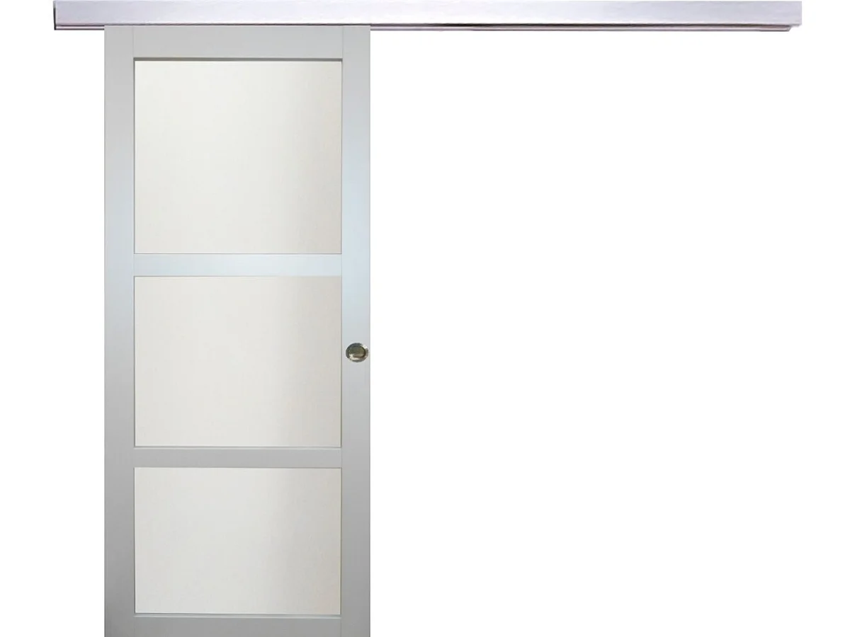 Porte Coulissante Greyria Gris Clair Vitrée H204 X L93 Cm, Rail Alu, Coquilles Gd Menuiseries