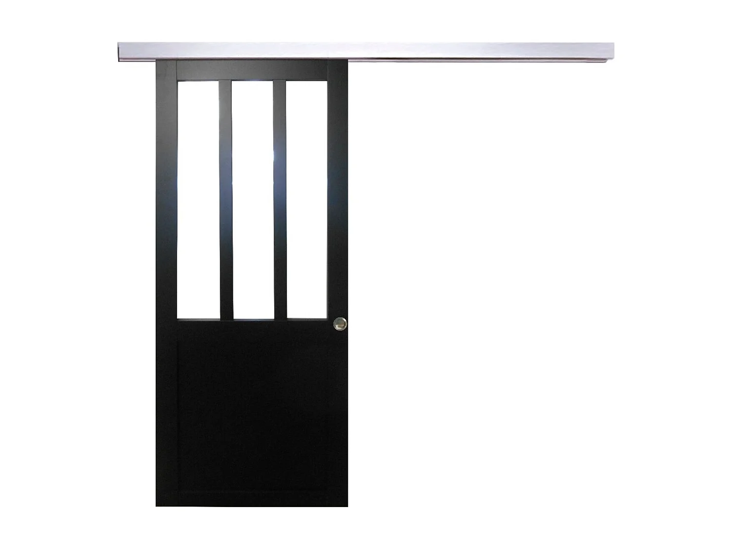 Porte Coulissante Atelier Noir H204 X L83, Rail Alu, Coquilles Gd Menuiseries