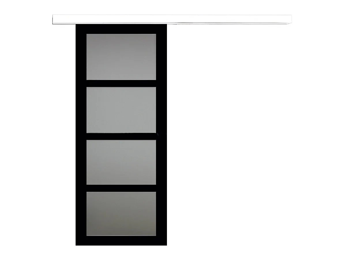 Porte Coulissante Telia Noir Vitree H204 X L83 + Rail Alu Bandeau Blanc Gd Menuiseries