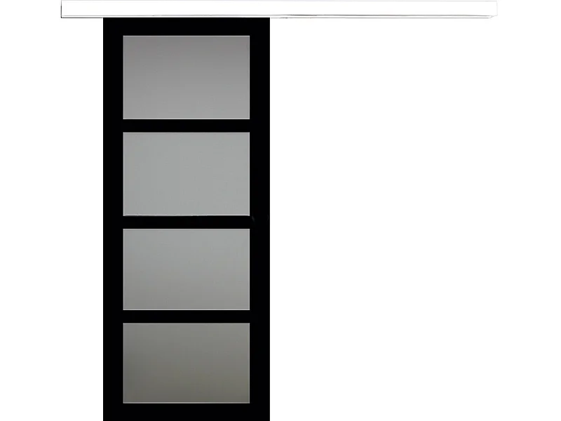 Porte Coulissante Telia Noir Vitree H204 X L83 + Rail Alu Bandeau Blanc Gd Menuiseries