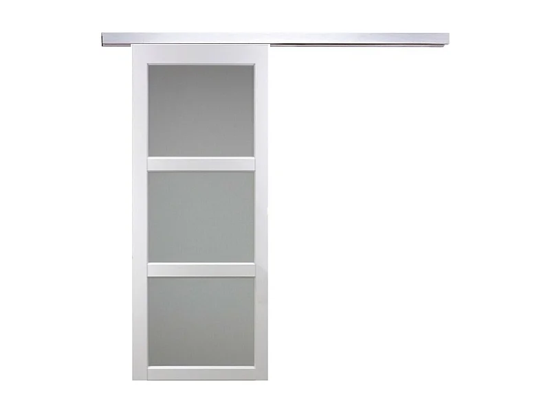 Porte Coulissante Kenya Blanc Vitree H204 X L83 + Rail Alu Gd Menuiseries