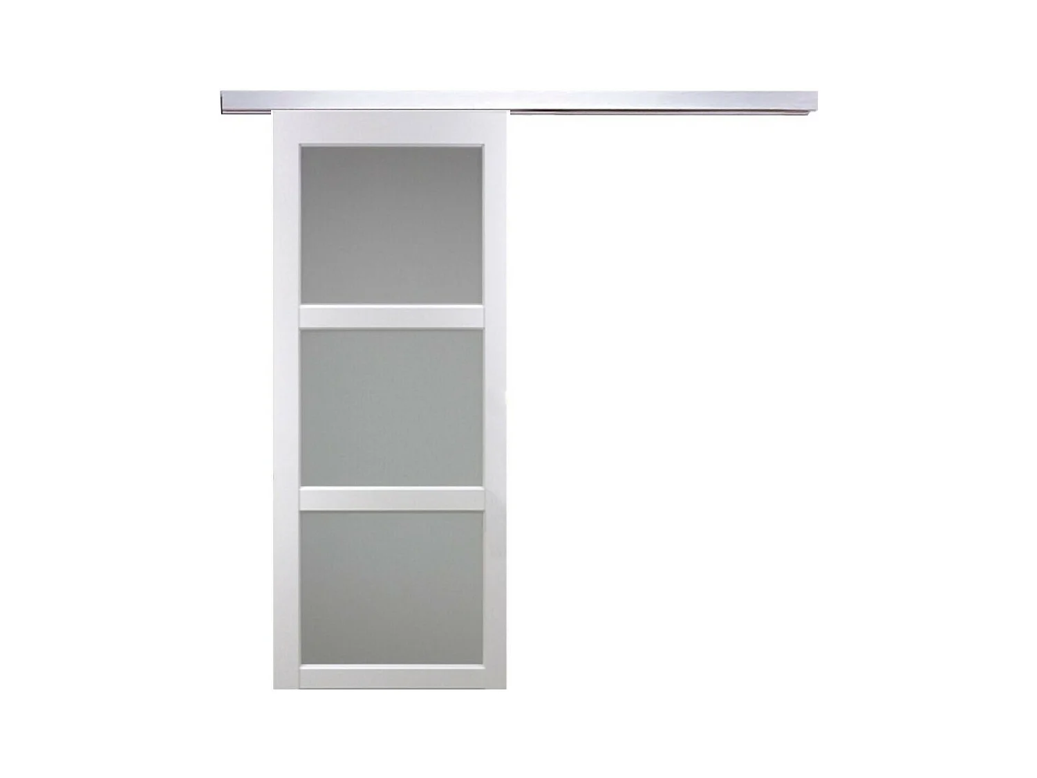 Porte Coulissante Kenya Blanc Vitree H204 X L83 + Rail Alu Gd Menuiseries