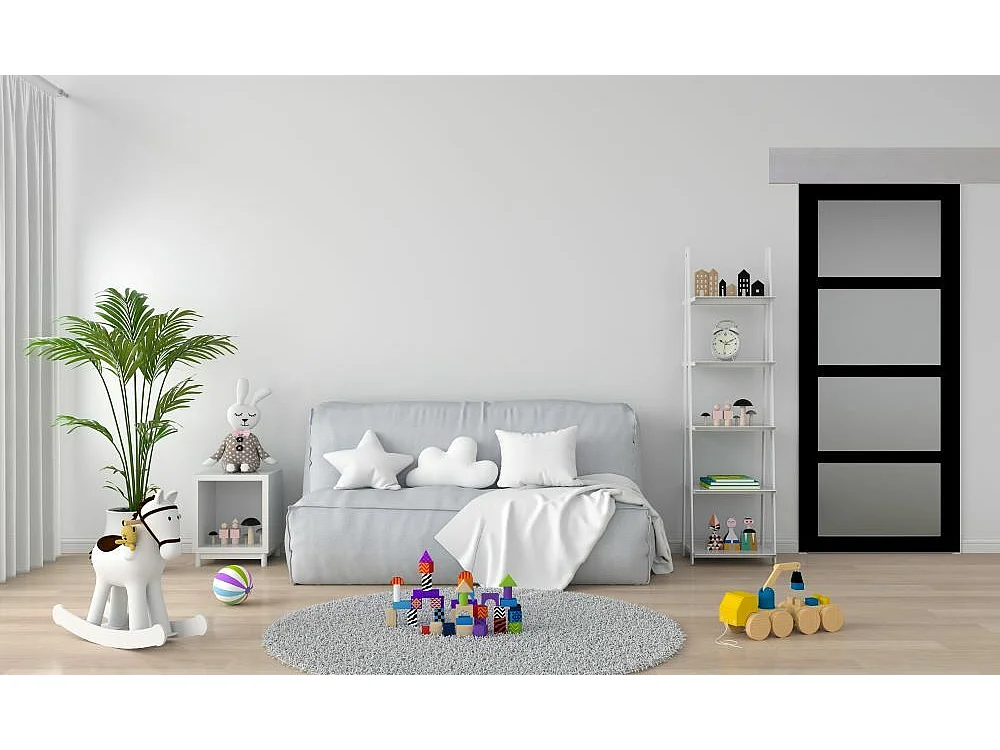 Porte Coulissante Telia Noir Vitree H204 X L73 + Rail Alu Gd Menuiseries