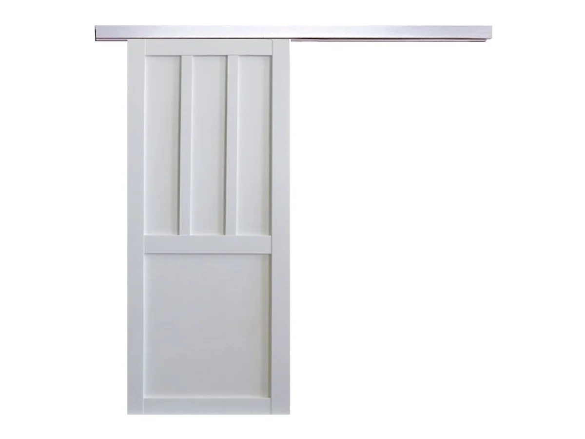 Porte Coulissante Atelier 2 Panneaux Blanc Avec Meneaux H204 X L73 + Rail Alu Gd Menuiseries