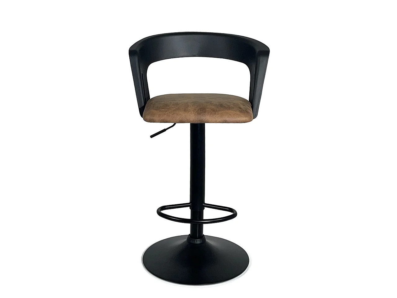 Lot 2 tabourets de bar dossier accoudoir coussin simili pivotant hauteur réglable AYO (noir marron)