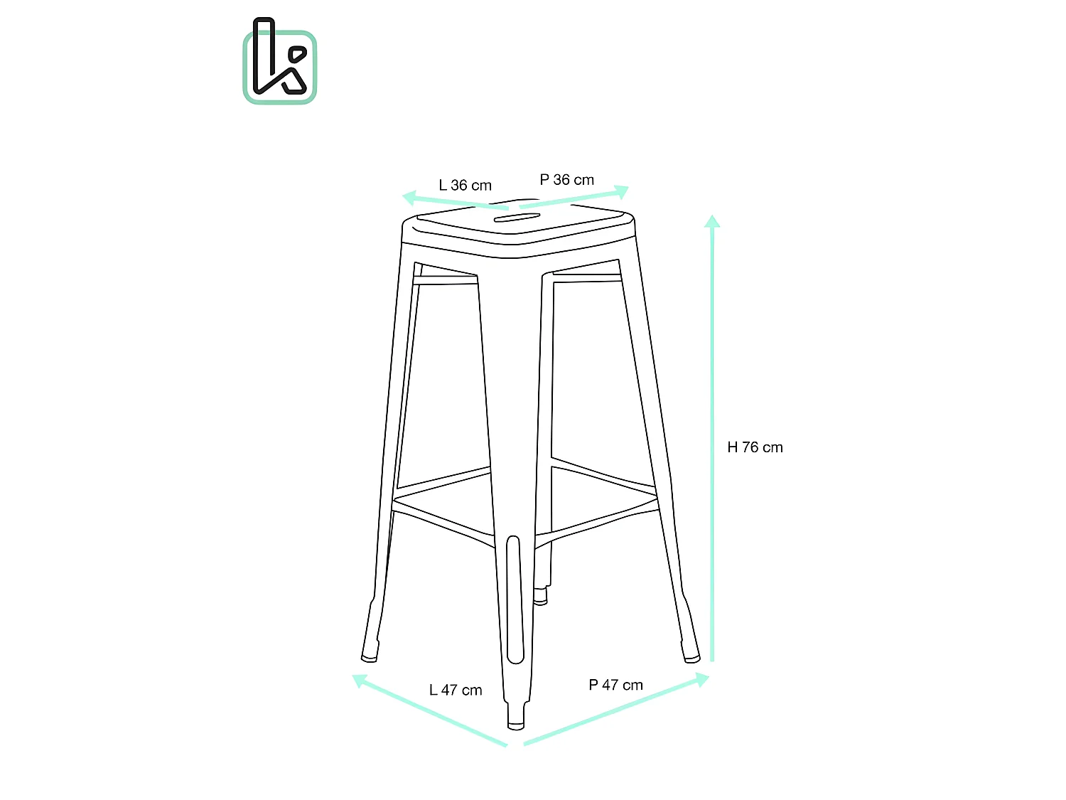 Lot 2 tabourets de bar industriels métal hauteur 76 cm empilables BOOKA (noir)