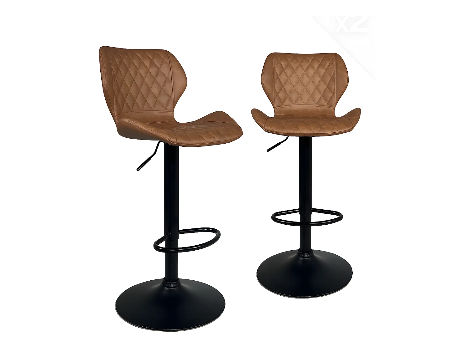 Lot 2 chaises de bar simili cuir effet vintage pivotant hauteur réglable FADO (Noir marron)