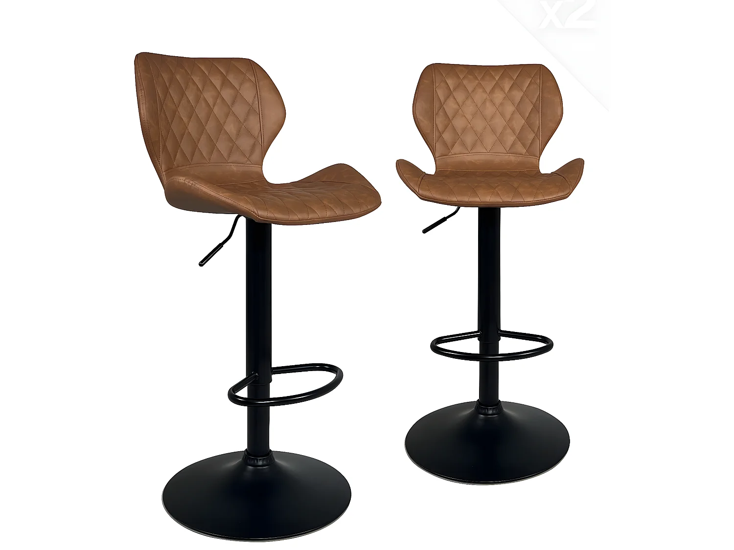 Lot 2 chaises de bar simili cuir effet vintage pivotant hauteur réglable FADO (Noir marron)
