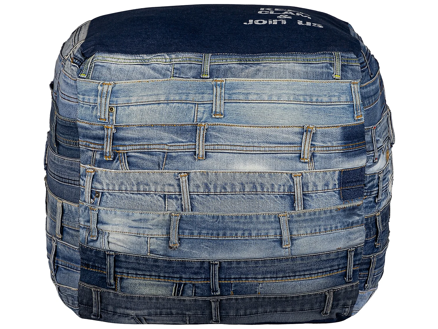 Pouf carré Pittsburgh 45 cm bleu pièce unique artisanal en jean rembourrage de coton coussin de sol cube d’assise repose-pieds confortable déco salon