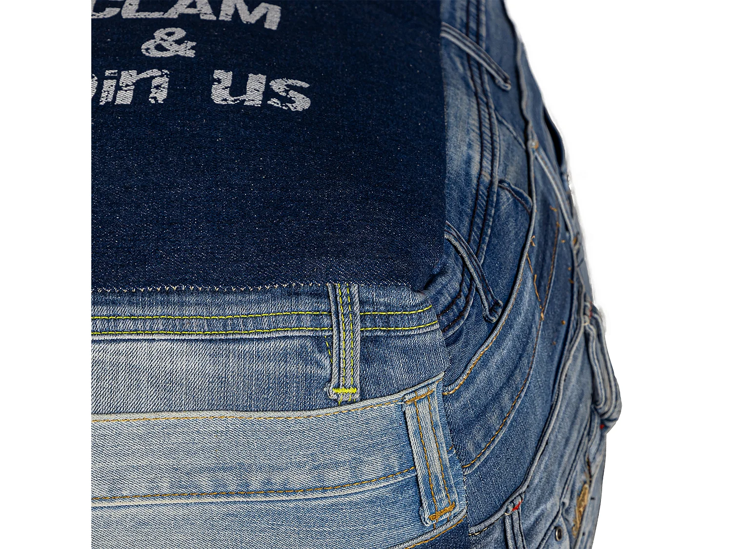 Pouf carré Pittsburgh 45 cm bleu pièce unique artisanal en jean rembourrage de coton coussin de sol cube d’assise repose-pieds confortable déco salon