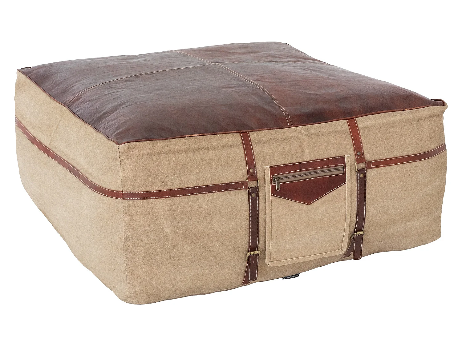 Tabouret pouf XXL Olmütz  cuir lin robuste WOMO-DESIGN