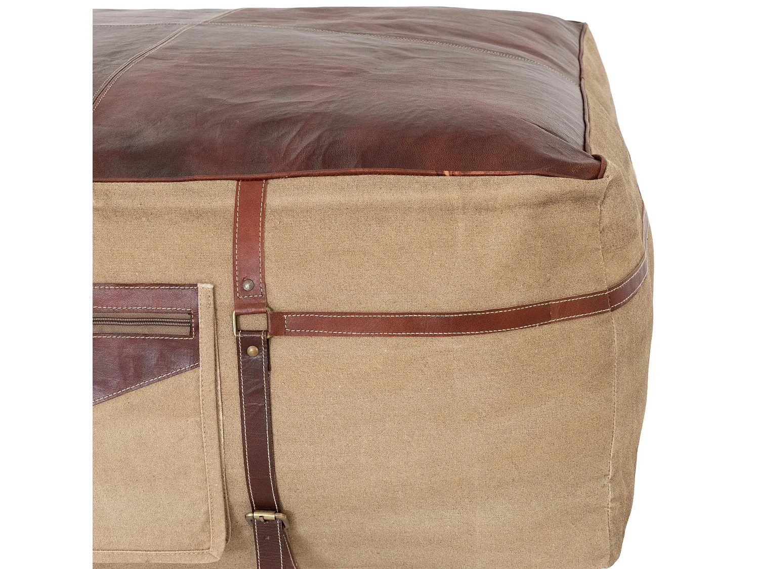 Tabouret pouf XXL Olmütz  cuir lin robuste WOMO-DESIGN