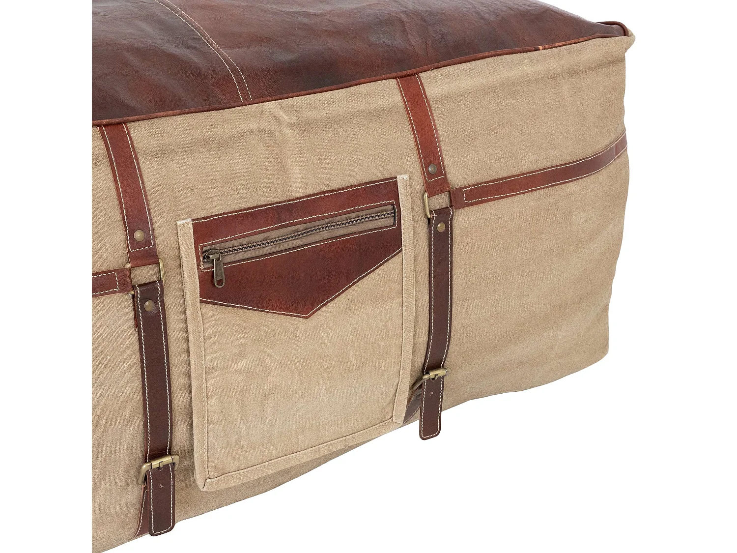 Tabouret pouf XXL Olmütz  cuir lin robuste WOMO-DESIGN