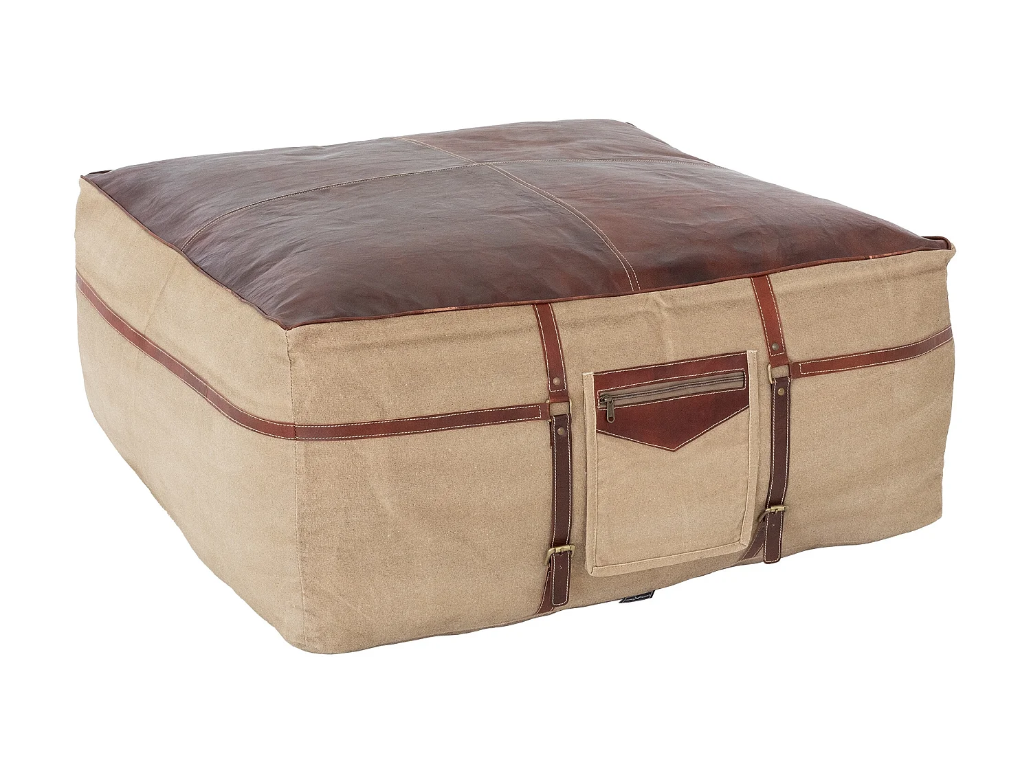 Tabouret pouf XXL Olmütz  cuir lin robuste WOMO-DESIGN