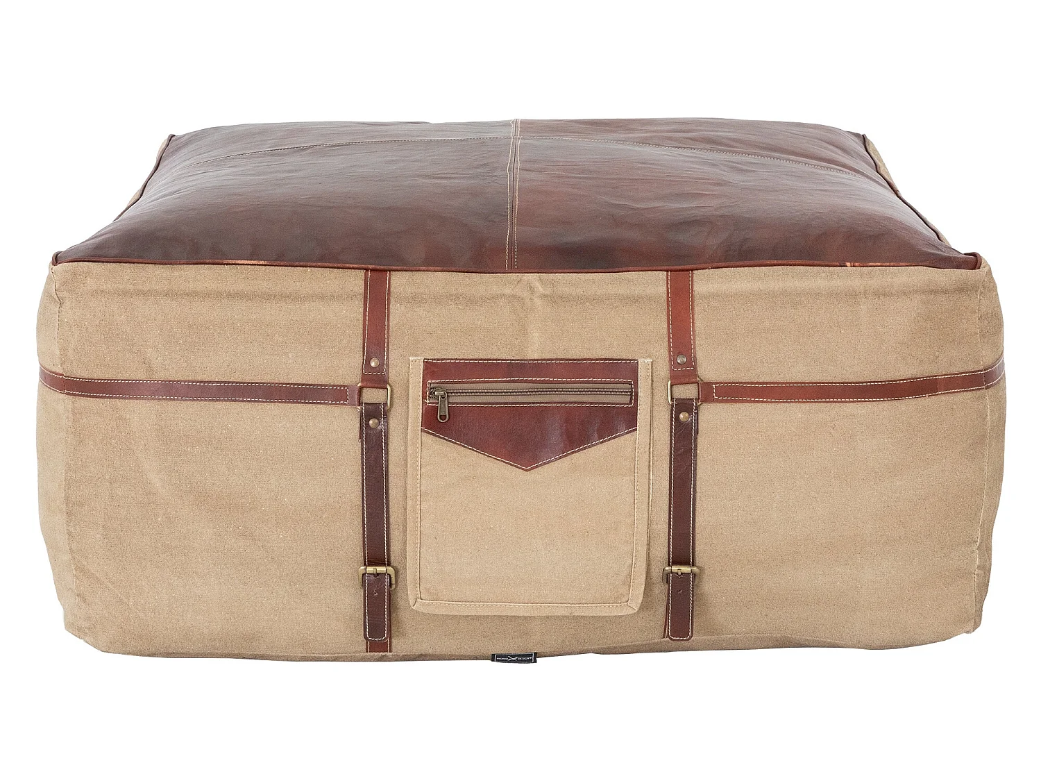 Tabouret pouf XXL Olmütz  cuir lin robuste WOMO-DESIGN