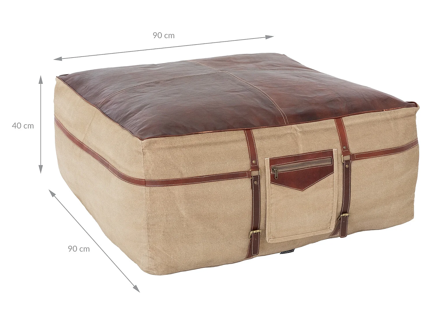 Tabouret pouf XXL Olmütz  cuir lin robuste WOMO-DESIGN