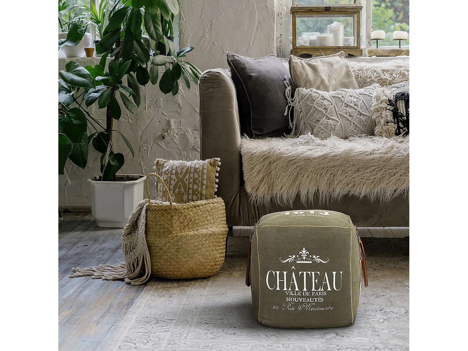 Pouf carré siège cube tabouret design Oakland 45 cm WOMO-DESIGN