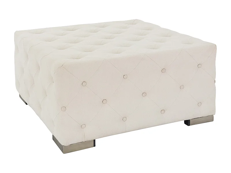 WOMO-DESIGN Pouf poggiapiedi XXL Ostrava 90x45x90 cm crema in lino quadrato con gambe in metallo argento fatto a mano sgabello ottomano da ingresso