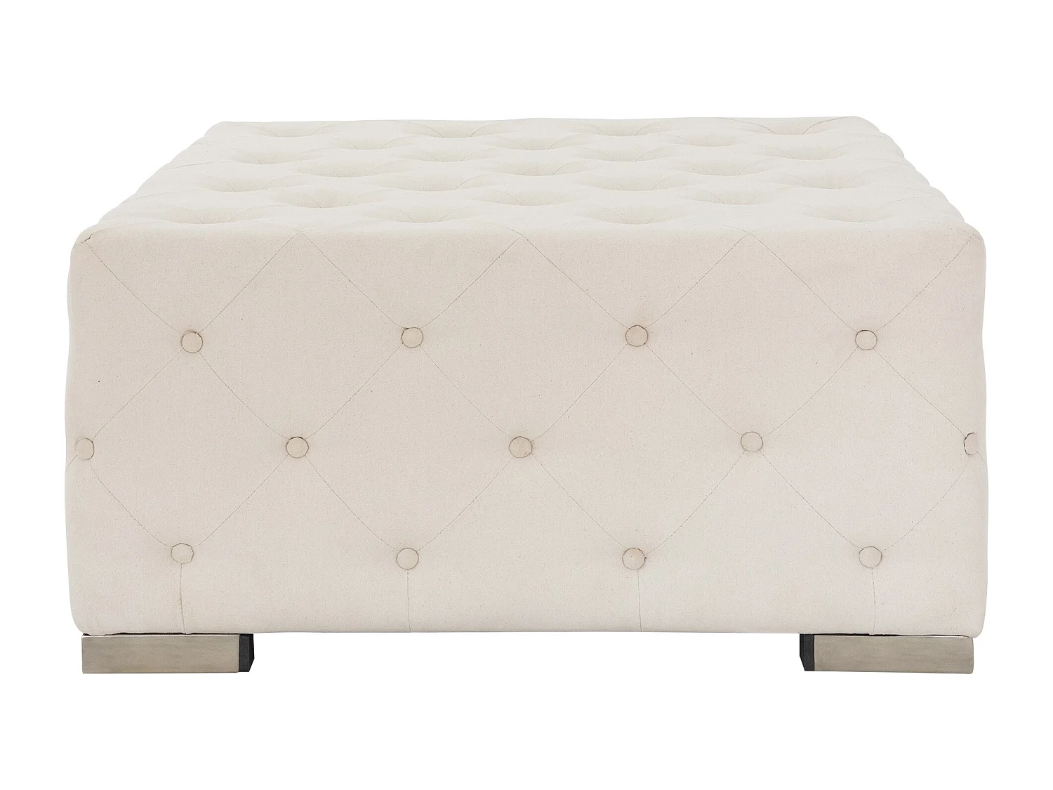 WOMO-DESIGN Puff XXL Ostrava cuadrado 90x90x40 cm color crema hecho a mano, banco asiento reposapíes, cojín taburete auxiliar relleno de algodón