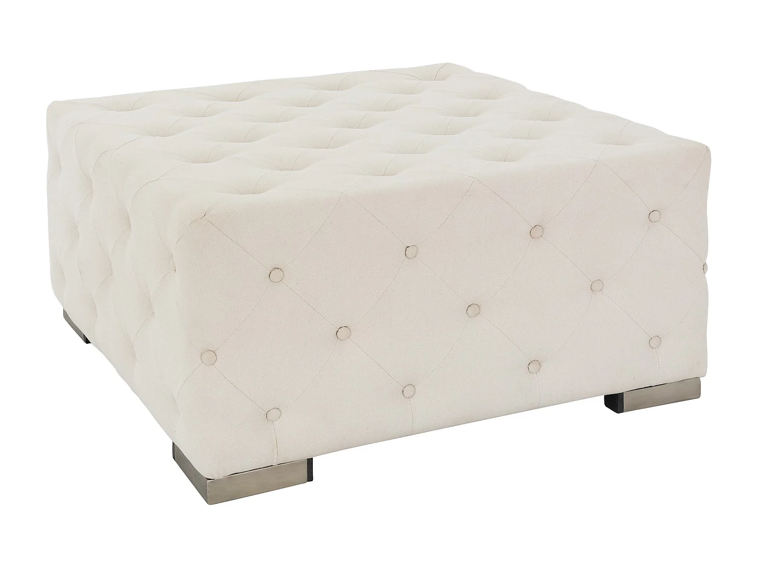 WOMO-DESIGN Puff XXL Ostrava cuadrado 90x90x40 cm color crema hecho a mano, banco asiento reposapíes, cojín taburete auxiliar relleno de algodón