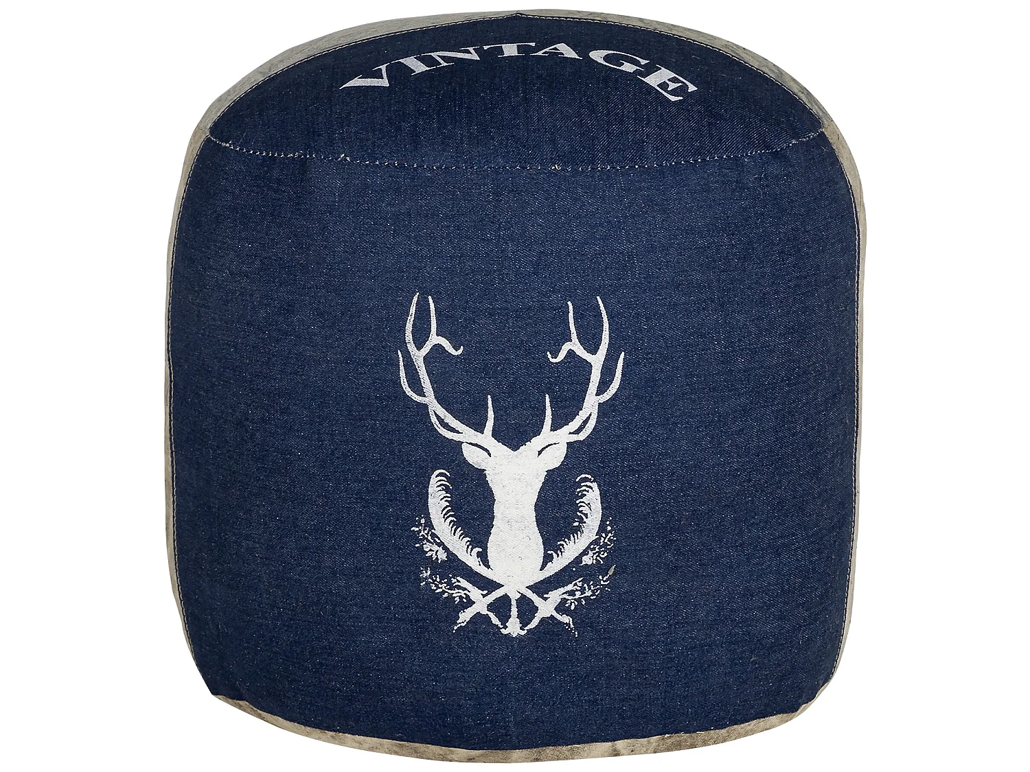 WOMO-DESIGN Pouf poggiapiedi Jacksonville 35x43cm beige-blu, fatto a mano, puff in jeans, sedile da divano, sgabello ottomano per salotto e sooggiorno