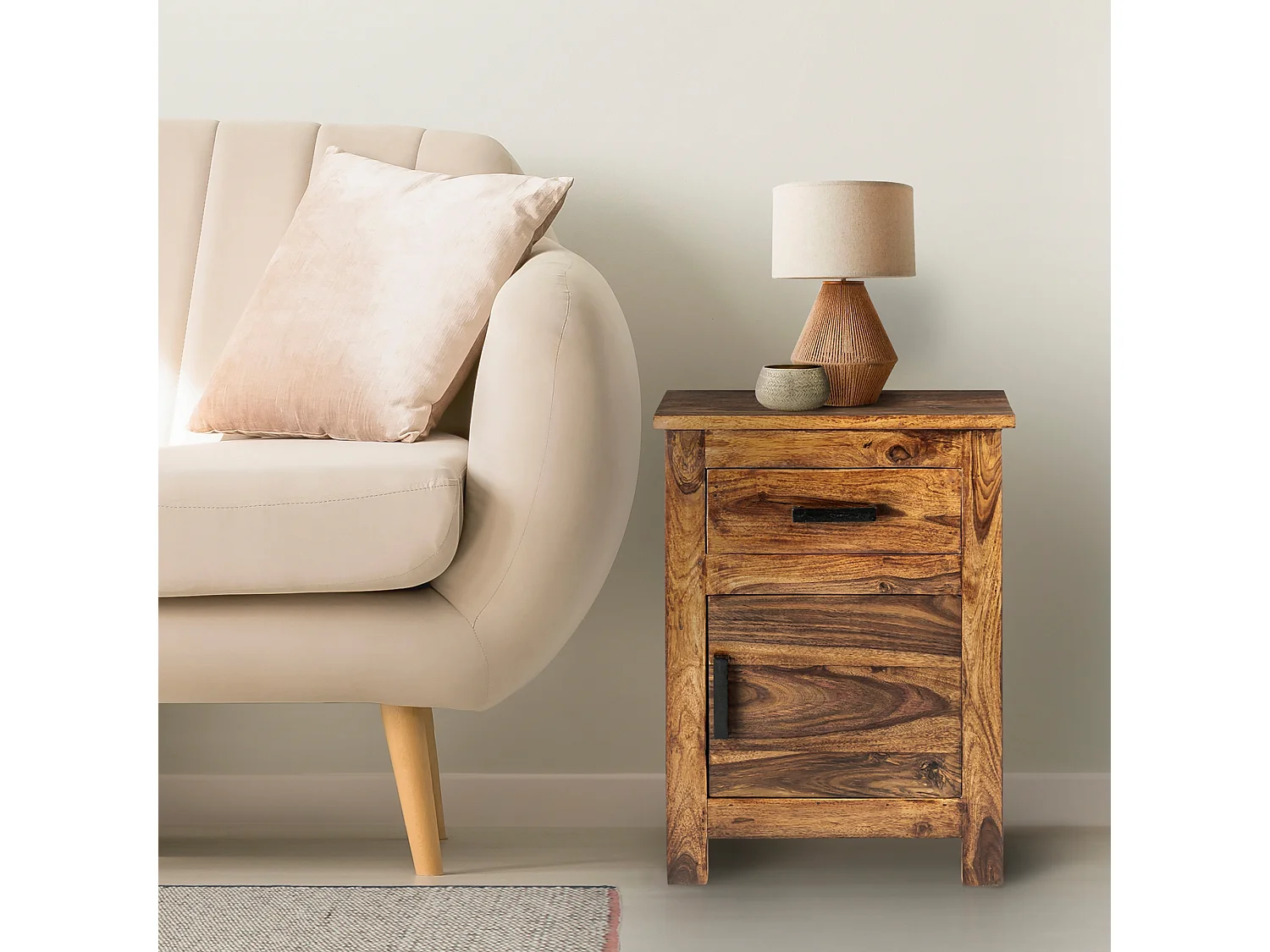 2x Table de chevet bois massif de Sheesham 45x40x60 cm WOMO-DESIGN