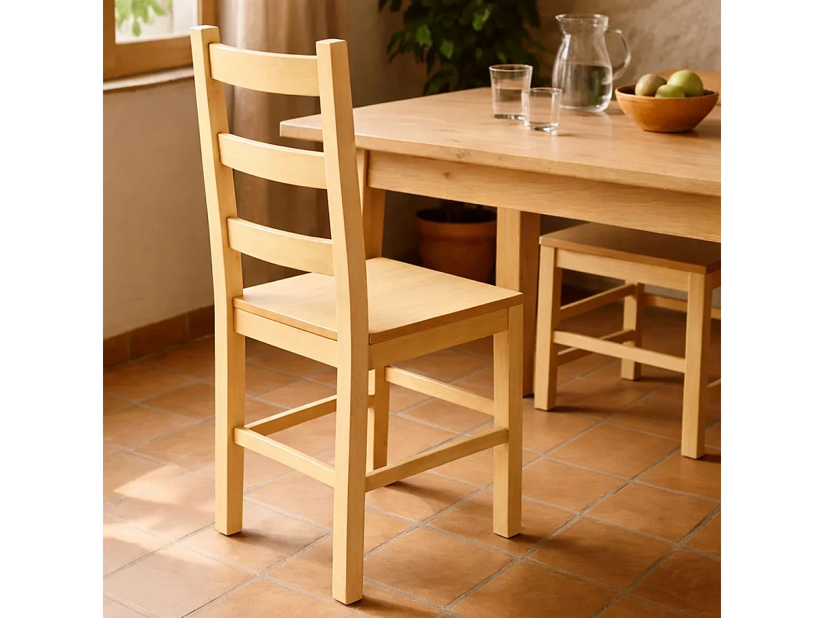 ORTA - Lot de 2 Chaises Naturelles et Assises en Bois