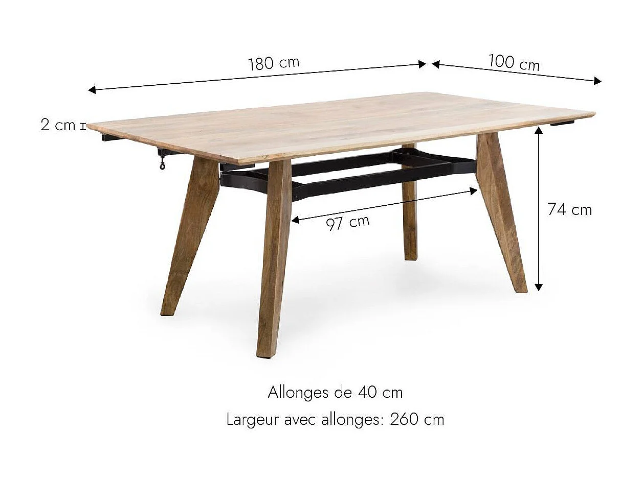 Table à manger avec allonges en bois de manguier Wood