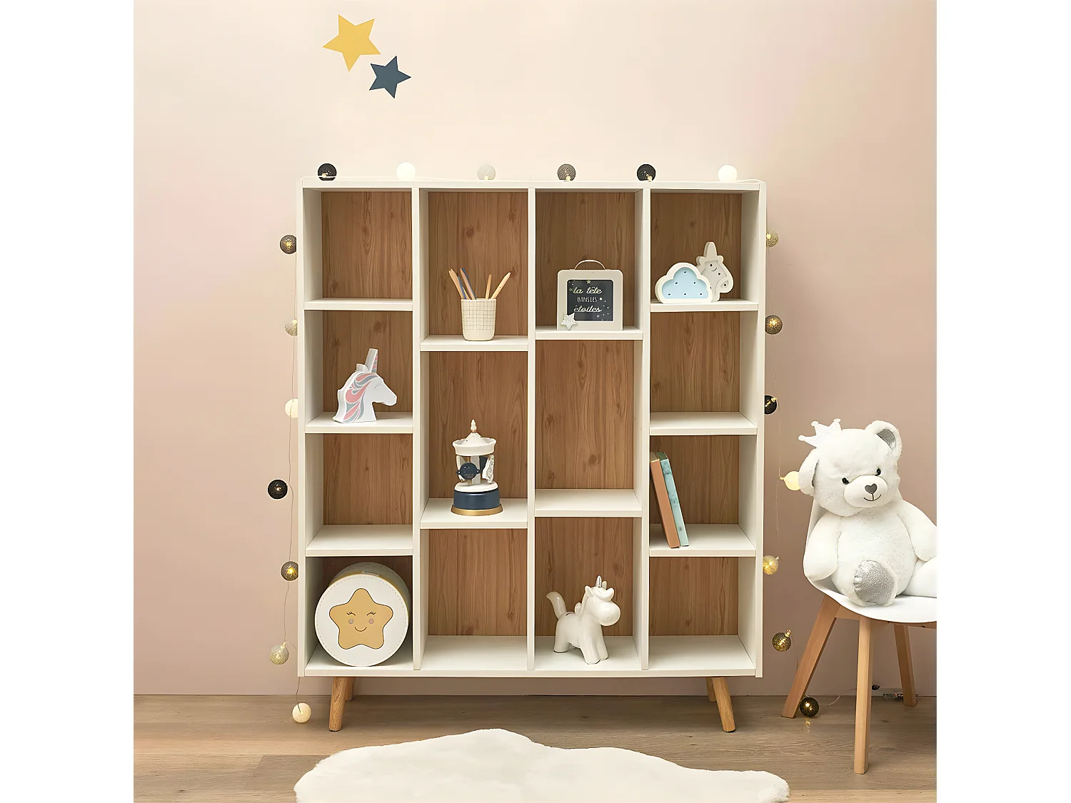 BILLY - Bibliothèque 14 Etagères Blanc et Bois