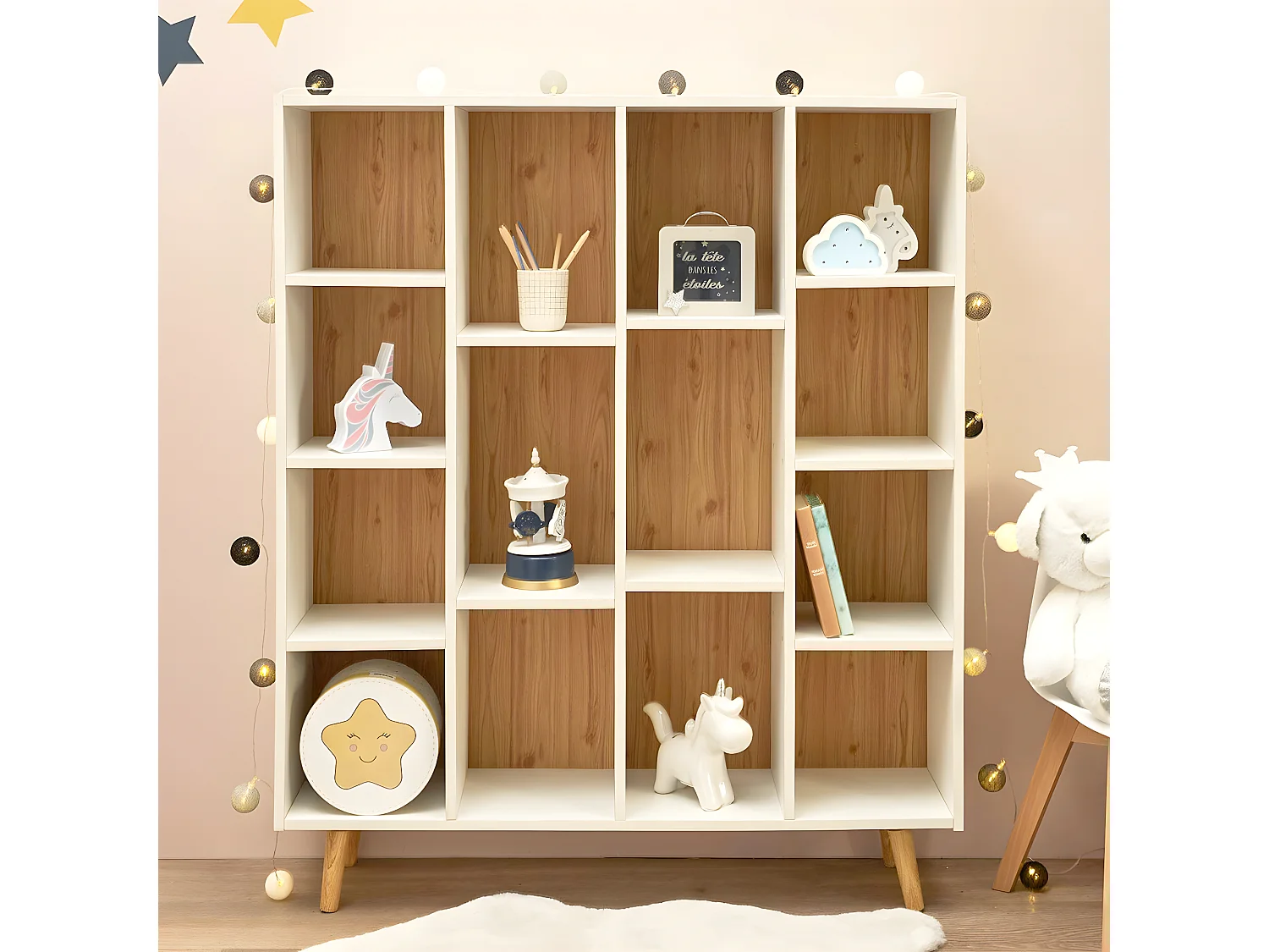 BILLY - Bibliothèque 14 Etagères Blanc et Bois