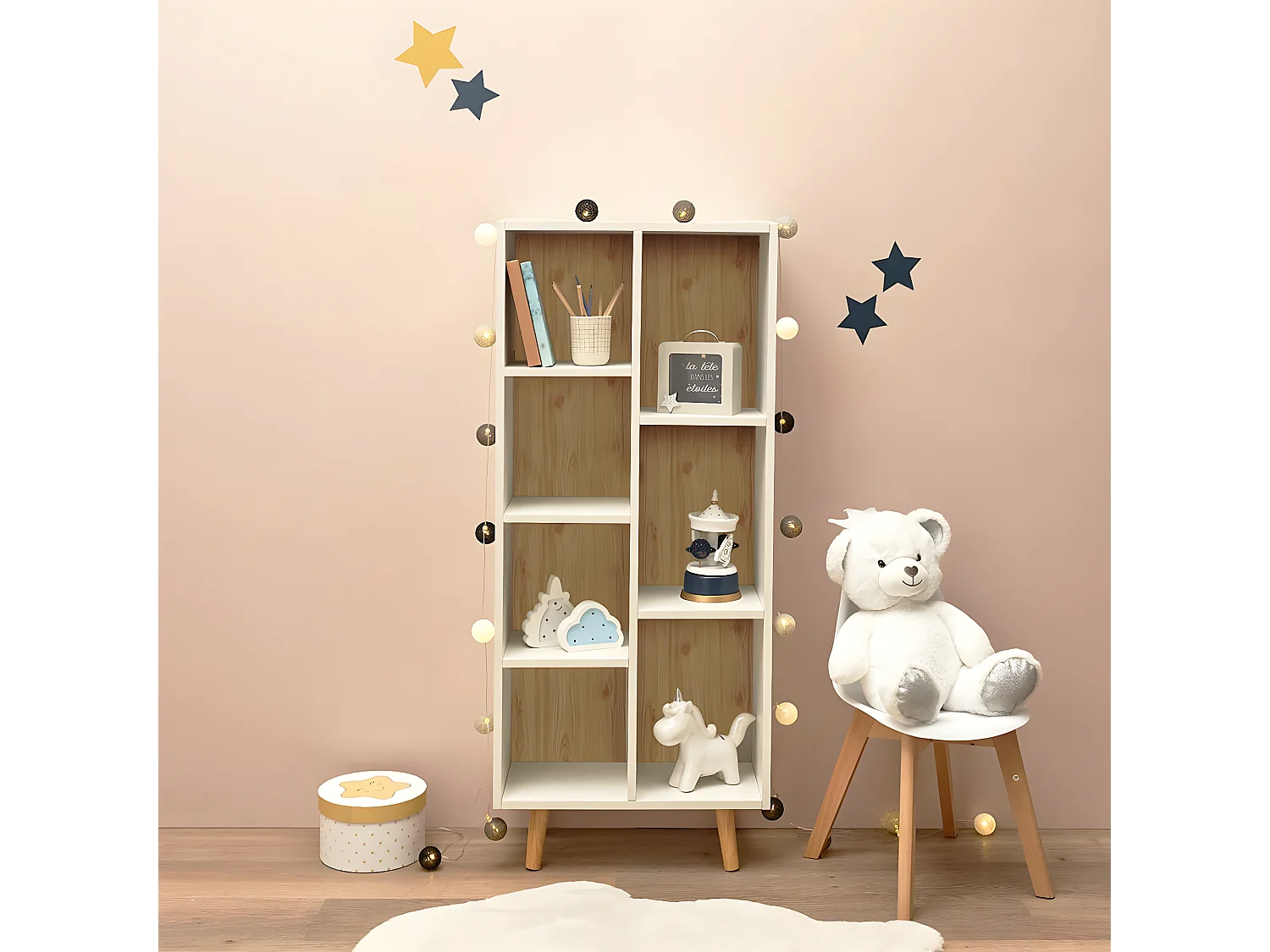 BILLY - Bibliothèque 7 Etagères Blanc et Bois