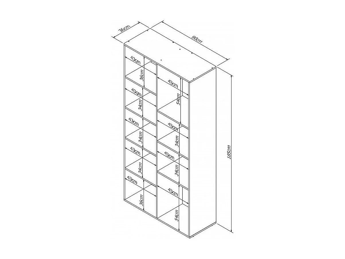 Rayonnage 9 Niches Chêne et Noir 185 cm LINEA
