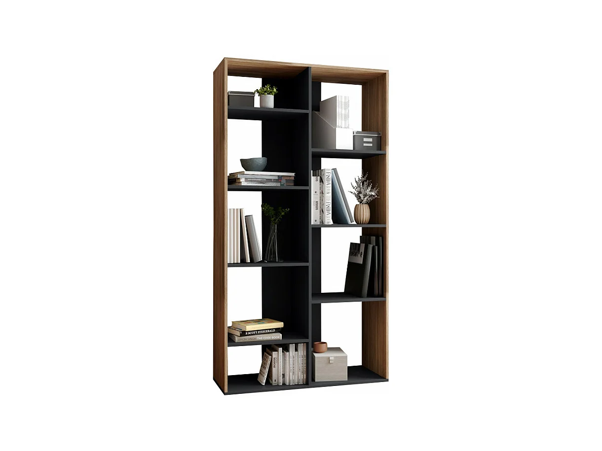 Rayonnage 9 Niches Chêne et Noir 185 cm LINEA